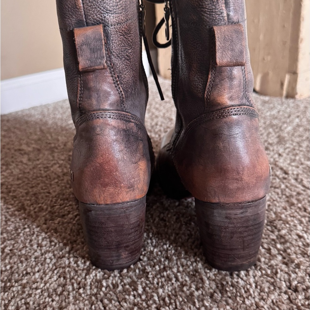 BED|STU Brown Lace Up Boots Distressed Leather - Picture 5 of 7